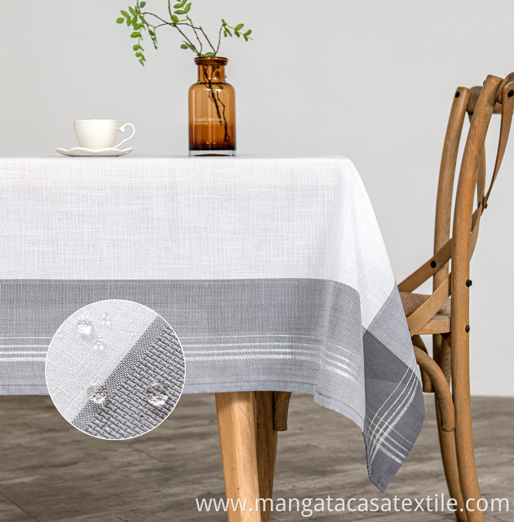 grey and white tablecloth